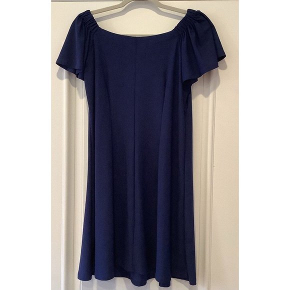 Signature By Robbie Bee Dress Size Small Blue Square Neck Or Off Shoulders Shift - Picture 4 of 13